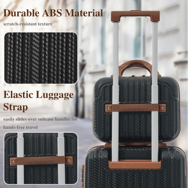 English Elm 6-piece Hardshell Abs Luggage Set with Spinner Wheels Tsa Lock and Scratch Resistant Shell Black Brown N730P354689B