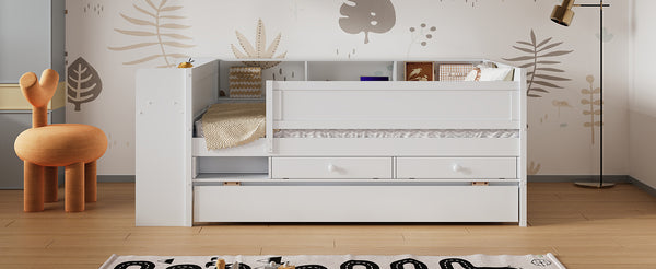 English Elm Multi-functional Twin Daybed with Trundle Desk Usb Charging Pine Wood Storage GX000462AAK