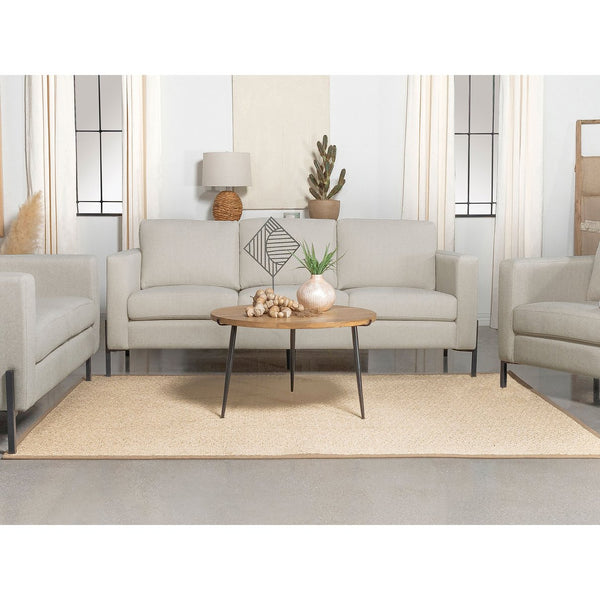 English Elm Tilly Oatmeal Track Arm Sofa with Herringbone Fabric, Mid-Century Metal Legs, Sleek Tailored Design B062P358310