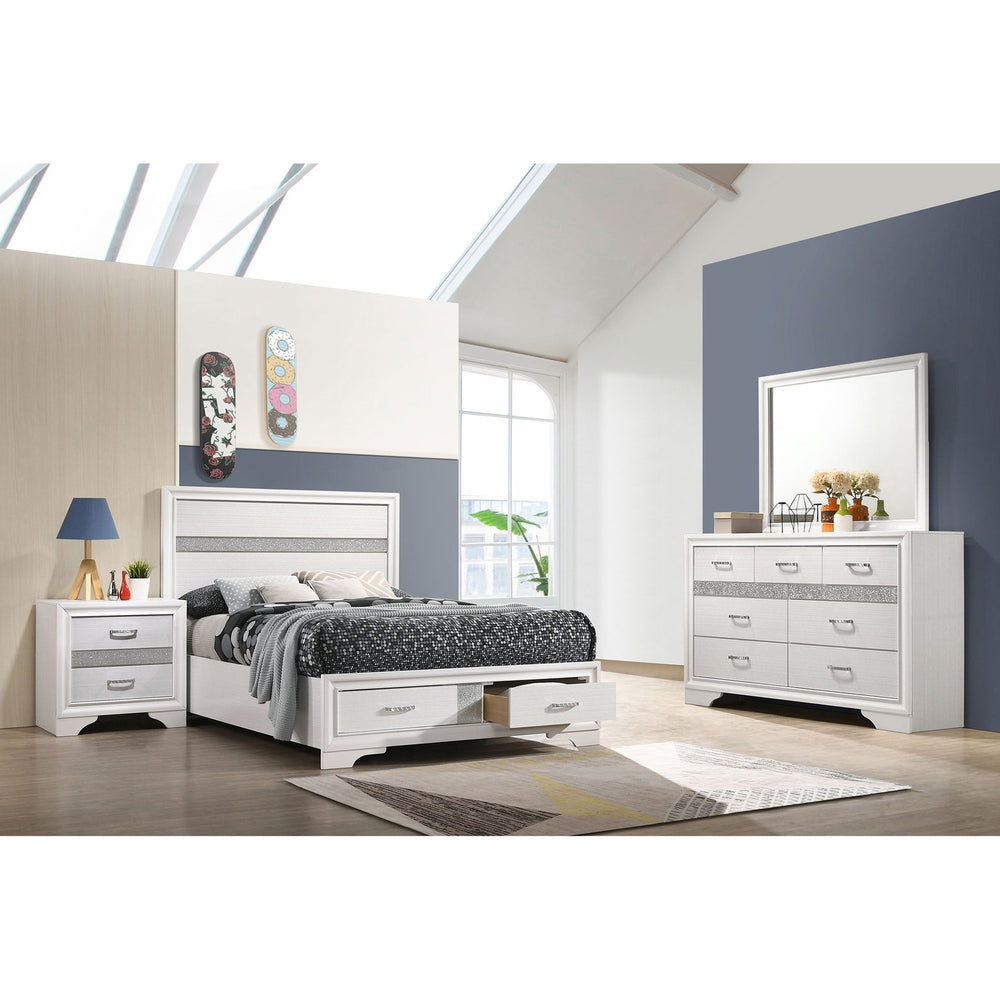 English Elm Annie Glam White Full Storage Bedroom Set with Crystal Pulls and Glitter Accents B062S01605