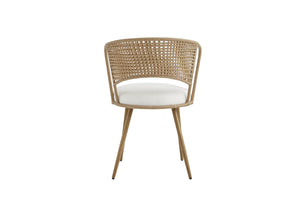 English Elm Wicker Rattan Wingback Dining Chairs Set of Two with Velvet Cushion and Metal Legs Beige,Brown W3590P453801