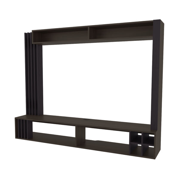 English Elm Franklin Entertainment Center Wenge – Wall-Mount Media Unit with Open Shelves, Wine Storage, 70.9" wide B128S00188