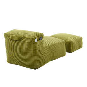 English Elm Big Corduroy Lounger Bean Bag with Ottoman Memory Foam Fill for Living Room Olive W395P435351
