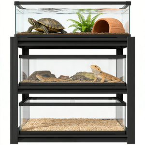 English Elm 20-30 Gallon Aquarium Stand Heavy Duty Steel Three Tier Rack for Home or Office Black W2735P457276