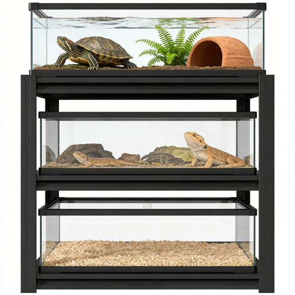 English Elm 20-30 Gallon Aquarium Stand Heavy Duty Steel Three Tier Rack for Home or Office Black W2735P457276