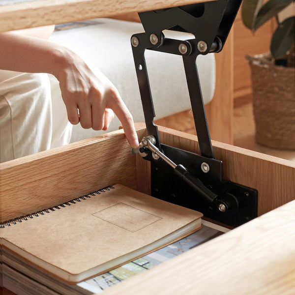 English Elm Elevating Solid Oak Lift-Top Center Table With Hidden Storage, Versatile Design For Home & Office W1283P289305