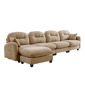 English Elm Modular Sectional L-Shaped Couch With Movable Ottoman, Soft Camel Chenille, Ergonomic Comfort Design W714S01382
