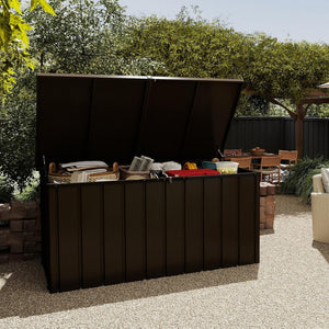 English Elm 200 Gallon Galvanized Steel Outdoor Deck Box Lockable Weatherproof Patio Pool Storage Brown W1859P445937
