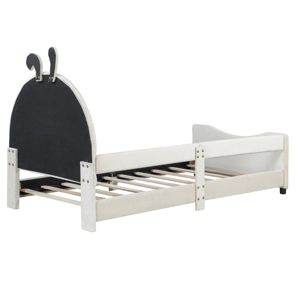 English Elm Twin Velvet Daybed with Sculptural Rabbit Ear Headboard for Kids or Guest Rooms Beige N737P380205A