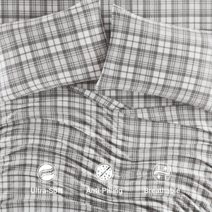 JLA Home True North by Sleep Philosophy - Sheet Micro Fleece Sheet Set — Ultra-Soft, OEKO-TEX Certified, Breathable Warmth, Pill-Resistant Comfort Grey Plaid SHET20-997