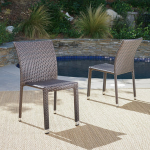 English Elm Christopher Knight Home® - LARACHE Elegant Outdoor Armless Rattan Dining Chairs Set of 2 – Stackable, Textured Wicker Comfort Brown Mix 39.3 L x 28.5 W x 22.5 H N776P610522M