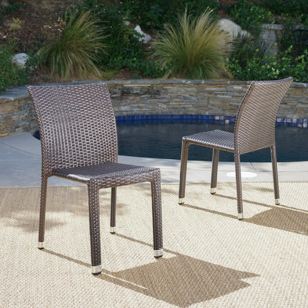 English Elm Christopher Knight Home® - LARACHE Elegant Outdoor Armless Rattan Dining Chairs Set of 2 – Stackable, Textured Wicker Comfort Brown Mix 39.3 L x 28.5 W x 22.5 H N776P610522M