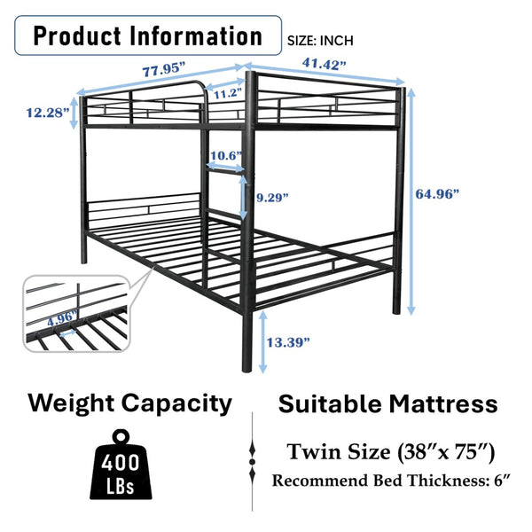 English Elm Separatable Twin-Over-Twin Bunk Bed – Versatile, Space-Saving Design With Detachable Features & Storage W427P292988-GIGA