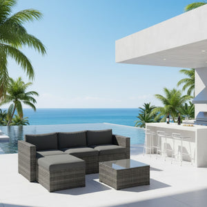 English Elm 5-piece Outdoor Modular Pe Rattan Wicker Patio Set with Tempered Glass Coffee Table Gray B082P455127