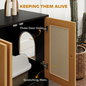 English Elm Cat Litter Box Cabinet Enclosure for Two Pets with Sisal Mats and Soft Close Doors T3971P404642