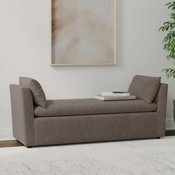 English Elm Upholstered Modern Accent Bench with Armrests and Bolster Pillows, Foam Seat, Black Tapered Legs Brown B016P383556