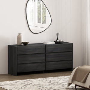 English Elm Linda 72" Dresser Charcoal Gray – 6-Drawer Minimalist Woodgrain Storage with Smooth Rounded Fronts B365S00066