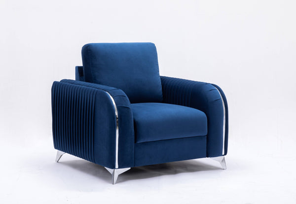 English Elm Wenona Blue Velvet Chair - Luxurious Accent Seating With Chrome Accents For Modern Living Spaces B2726S00011-GIGA