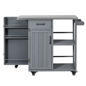 English Elm Foldable Outdoor Kitchen Cart with Stainless Worktop Fir Wood Frame and Lockable Wheels Grey N719P380278E