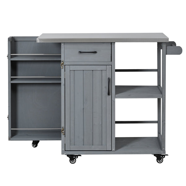 English Elm Foldable Outdoor Kitchen Cart with Stainless Worktop Fir Wood Frame and Lockable Wheels Grey N719P380278E