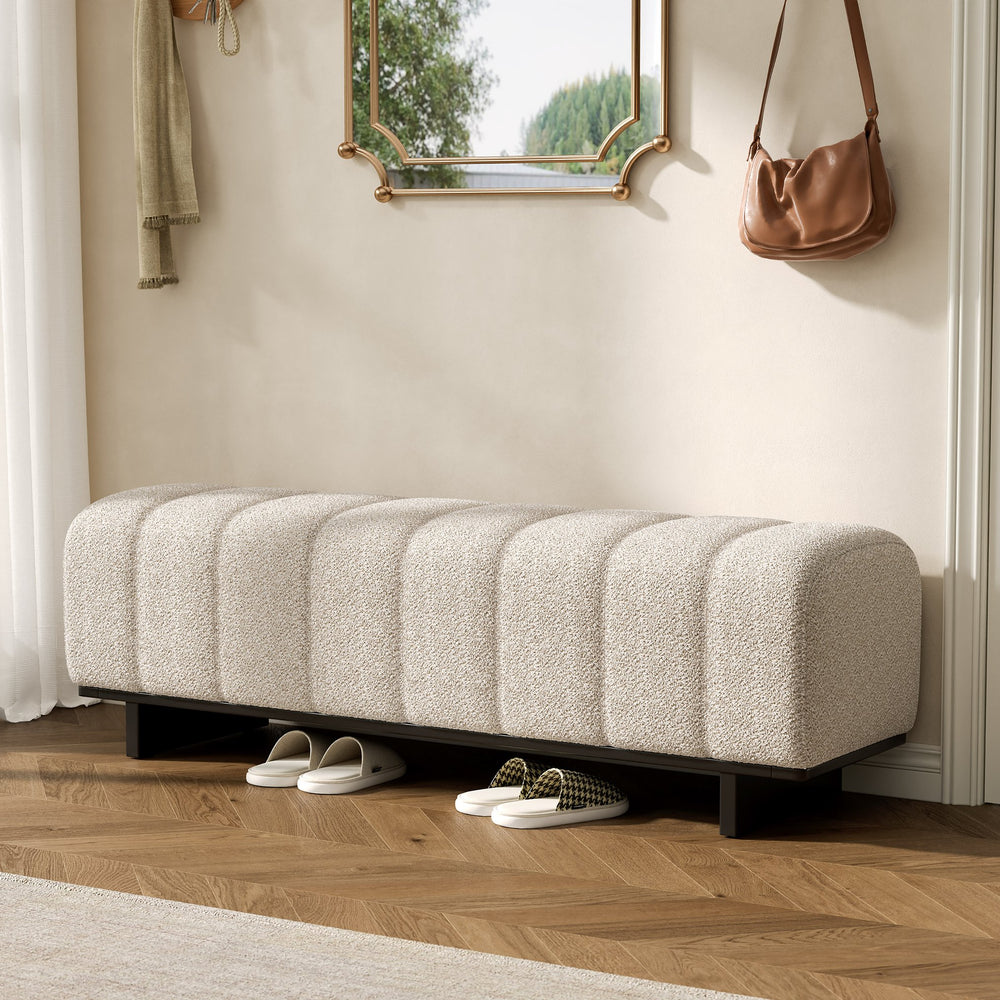 English Elm Indoor Channel Tufted Chenille Upholstered Bench Rubberwood Legs Entryway Dining N779P367309B