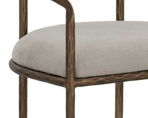 Sunpan Zanatta Dining Armchair – Handcrafted Antique Brass Frame with Unique Hammered Metal Detailing Zenith Taupe Grey
