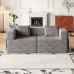 English Elm 72.4 Inch Corduroy Convertible Floor Sofa Bed with Storage Pockets for Any Room W3505P355571