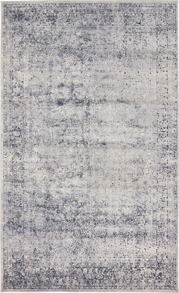 Unique Loom Chateau Jefferson Machine Made Border Rug Blue Gray, Beige/Gray 5' 1" x 8' 0"