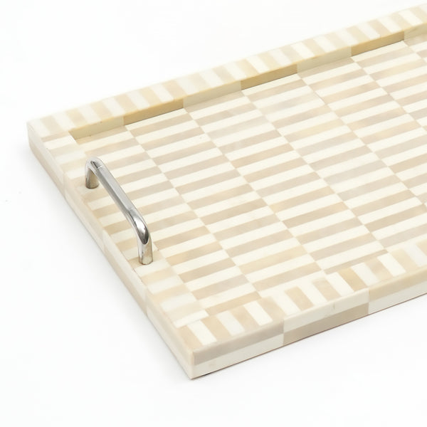 English Elm Stonebridge Carved Geometric Mango Wood Serving Tray Artisan Ivory Finish Decor B346P327296