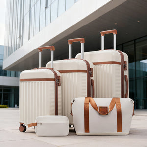 English Elm Luggage Set 5 Piece Abs Hardside Expandable Spinner Wheels Tsa Lock Travel Bags Brown+White N732P326115K