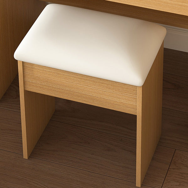 English Elm Vanity compact dressing desk with LED mirror, 3-color dimmable lights, drawers, stool, outlet Wood W2699P345799