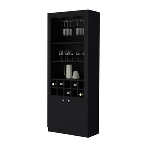 English Elm Clover Bar Cabinet with Wine Rack and Three Shelves, Tall Storage Cupboard with Doors for Entertaining Black 53.94 L x 33.86 W x 5.12 H B128P189932