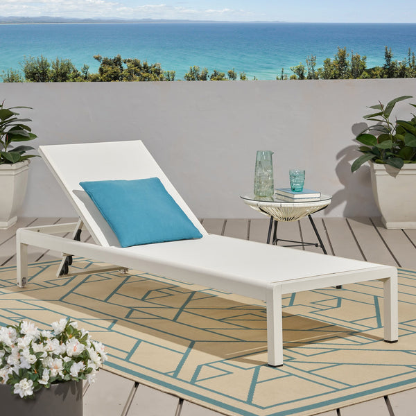 English Elm Christopher Knight Home® - Cape Coral Kd Chaise Lounge - Lightweight Aluminum Frame, Adjustable Mesh Recliner For Outdoor Comfort 57592.00WHI