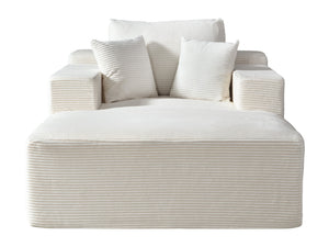 English Elm Convertible Chaise Lounge Striped Corduroy Foam Sleeper Chair for Living Room Beige B2735P383862
