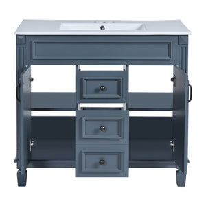 English Elm 36'' Modern Bathroom Vanity With Black Ceramic Sink, Soft-Closing Doors & Drawers, Stylish Storage N710P230231C