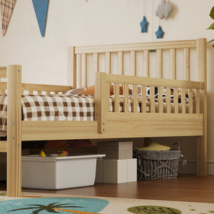 English Elm Twin Pine Platform Bed with Guardrails and Under Storage Drawers for Small Rooms N733P172696M