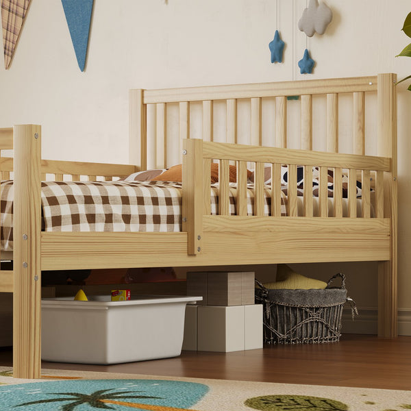 English Elm Twin Pine Platform Bed with Guardrails and Under Storage Drawers for Small Rooms N733P172696M