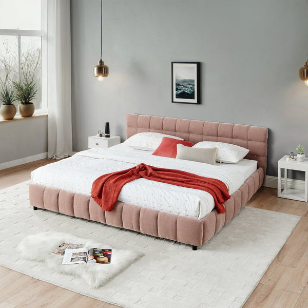 English Elm California King Platform Storage Bed Chenille Upholstered Frame Modern Bedroom Pink W487S00524