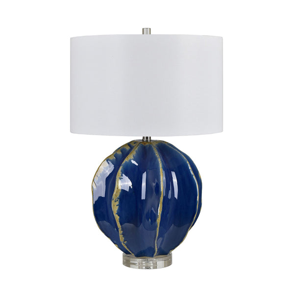 Crestview Collection 27.25"H Striking Cobalt Ceramic Table Lamp With Unique Glaze, White Linen Shade & Easy Rotary Switch   Cvap3138