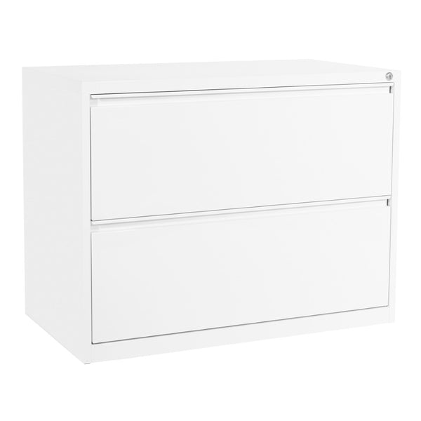 OSP Home Furnishings 36" Wide Lateral File Cabinet with Full Extension Drawers and Locking Security for Offices Core-Removable Glides White LF236-WH