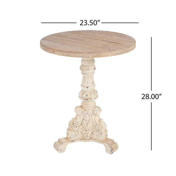 English Elm Accent Pedestal Table Solid Wood Top Antique White Base Round Farmhouse Living Room N772P287832B