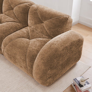 English Elm L-shaped Modular Velvet Sectional Tufted Cloud Sofa with Ottoman for Living Room Camel W714S01601