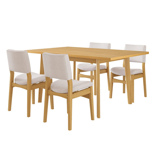English Elm 5-piece Rectangular Rubberwood Dining Set with Linen Upholstered Chairs for Modern Kitchens Natural N752S400018N