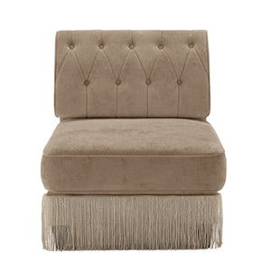 English Elm Armless Tufted Velvet Fleece Modular Sofa with Tassel Skirt for Elegant Living Rooms Camel W714P450819