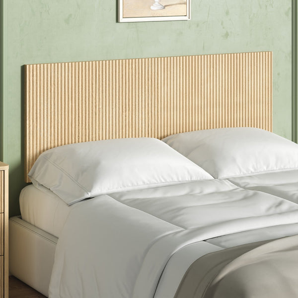 English Elm Modern Wavy Wall-mounted Queen Headboard with Organic Wood Grain Bohemian Bedroom Texture Oak W1820P407911