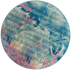 Unique Loom Outdoor Coastal Edgartown Machine Made Floral / Botanical Rug Multi, Blue/Ivory/Light Blue/Navy Blue/Pink/Beige 7' 10" x 7' 10"