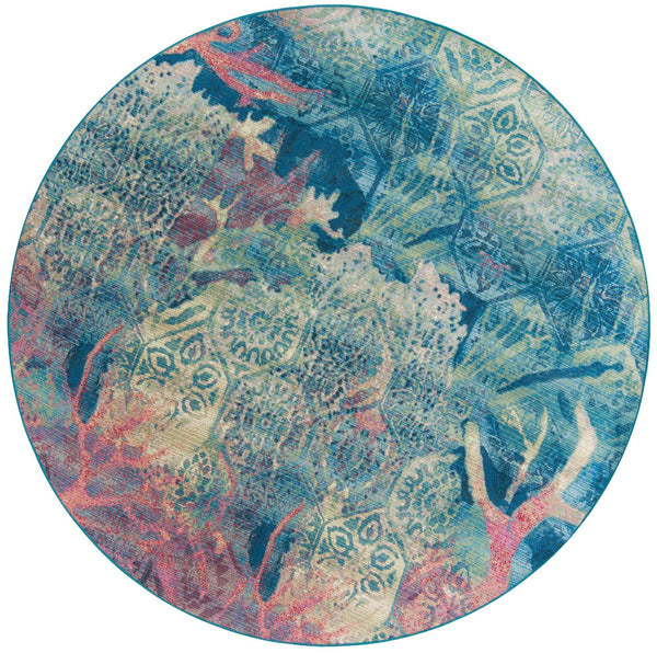 Unique Loom Outdoor Coastal Edgartown Machine Made Floral / Botanical Rug Multi, Blue/Ivory/Light Blue/Navy Blue/Pink/Beige 7' 10" x 7' 10"