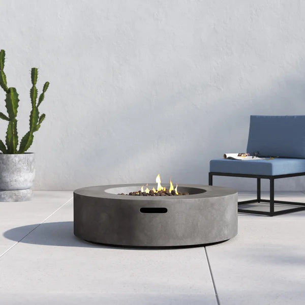 English Elm 12" Fiber Reinforced Concrete Outdoor Fire Pit Table with Electronic Ignition, Lava Rock, Durable Design Black+Grey B120P204595