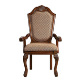 Cherry Arm Chair with Queen Anne Legs, Padded Fabric Cushions, Arched Backrest - 28.50 x 28.50 x 45.50