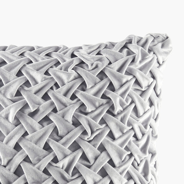 English Elm Square Ruched Velvet Decor Pillow with Plush Goose Feather Insert and Hidden Zipper Luxury Touch Silver 17.32 L x 17.32 W x 3.94 H B035129202